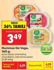 Biedronka Hummus Go Vege, 160 g: spicy salsa, orientalny, z burakiem, czerwone pesto oferta