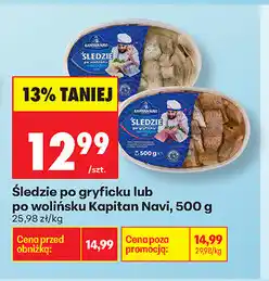 Biedronka Śledzie po gryficku lub po wolińsku Kapitan Navi oferta