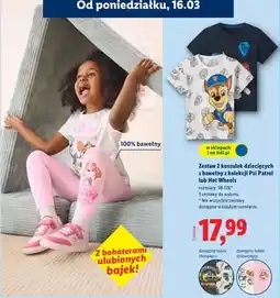 Lidl Zestaw 2 koszulek dziecięcych z bawełny z kolekcji Psi Patrol lub Hot Wheels oferta