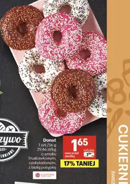 Delikatesy Centrum Donut o smaku truskawkowym, czekoladowym, z białą posypką oferta