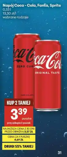 Delikatesy Centrum Napój Coca-Cola, Fanta, Sprite 0,33 l wybrane rodzaje oferta
