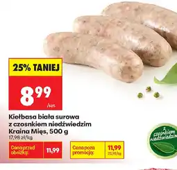 Biedronka Kiełbasa biała surowa z czosnkiem niedźwiedzim Kraina Mięs oferta