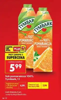 Biedronka Sok pomarańcza 100% Tymbark, 1l oferta
