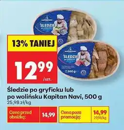 Biedronka Śledzie po gryficku lub po wolińsku Kapitan Navi 500 g oferta