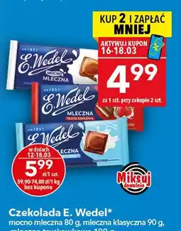 Lewiatan Czekolada mocno mleczna 80g, mleczna klasyczna 90g, mleczna truskawkowa 100g oferta