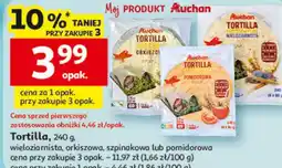 Auchan Tortilla, wieloziarnista, orkiszowa, szpinakowa lub pomidorowa oferta