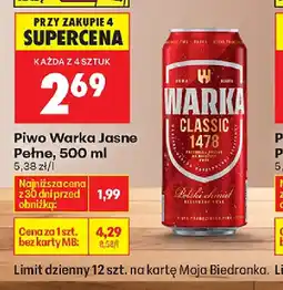 Biedronka Piwo Warka Jasne Pełne oferta