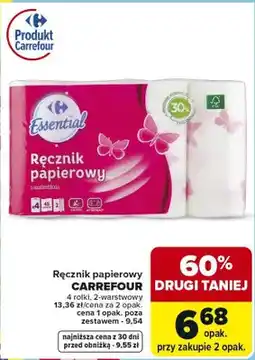 Carrefour Ręcznik papierowy 4 rolki, 2-warstwowy oferta