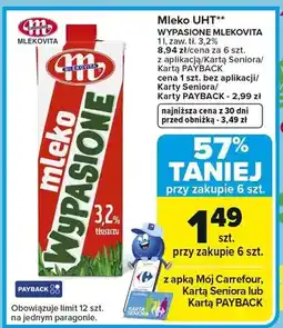 Carrefour Mleko UHT wypasione Mlekovita oferta