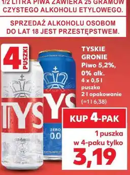 Kaufland Piwo 5,2%, 0% alk. TYSKIE GRONIE oferta