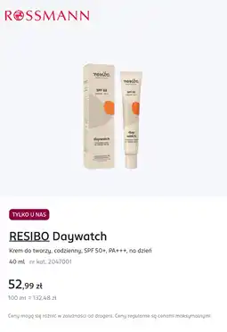 Rossmann RESIBO Daywatch Krem do twarzy, codzienny, SPF 50+, PA+++, na dzień 40 ml oferta