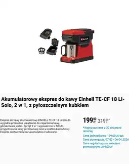 Biedronka Akumulatorowy ekspres do kawy Einhell TE-CF 18 Li-Solo, 2 w 1, z pyłoszczelnym kubkiem oferta