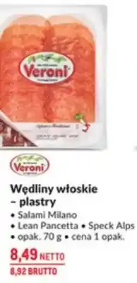 Makro Wędliny włoskie - plastry Salame Milano, Lean Pancetta, Speck Alps oferta