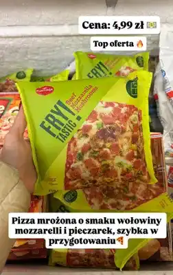 Dino Pizza mrożona Beef, Mozzarella & Mushrooms o smaku wołowiny, mozzarelli i pieczarek oferta