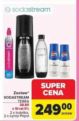 Carrefour Zestaw TERRA butelka szklana 1l, 2 x butelka, 2 x syrop Pepsi oferta