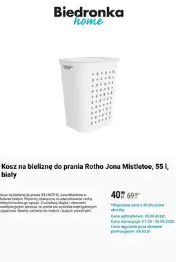 Biedronka Kosz na bieliznę do prania Rotho Jona Mistletoe, 55 l, biały oferta