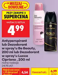 Biedronka Antyperspirant lub Dezodorant w spray'u Be Beauty, 200 ml lub Dezodorant w spray'u Lucca Cipriano oferta