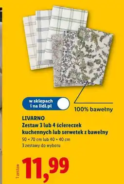 Lidl LIVARNO Zestaw 3 lub 4 ściereczek kuchennych lub serwetek z bawełny oferta