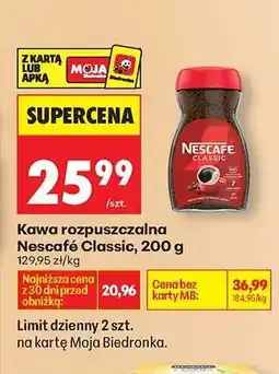 Biedronka Kawa rozpuszczalna Nescafe Classic , 200 g oferta