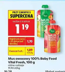 Biedronka Mus owocowy 100 % Baby Food Vital Fresh , 100 g oferta