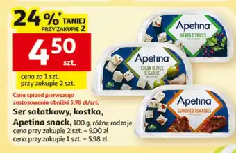 Auchan Ser sałatkowy, kostka, Apetina snack, różne rodzaje oferta