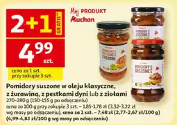 Auchan Pomidory suszone w oleju klasyczne, z żurawiną, z pestkami dyni lub z ziołami oferta