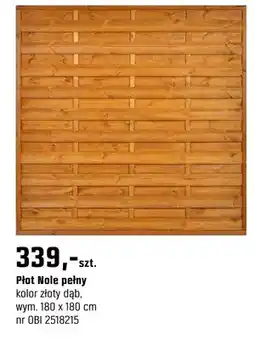 OBI Płot Nole pełny kolor złoty dąb oferta