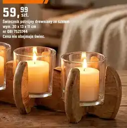 OBI Świecznik potrójny drewniany ze szkłem oferta