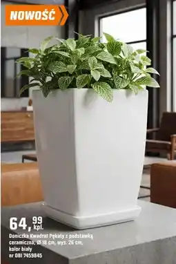 OBI Doniczka Kwadrat Pękaty z podstawką ceramiczna, Ø 18 cm, wys. 26 cm, kolor biały oferta