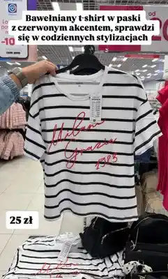 Pepco T-shirt damski w paski z czerwonym napisem oferta