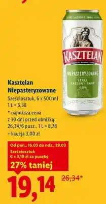 Lidl Piwo Kasztelan Niepasteryzowane oferta