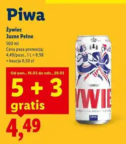 Lidl Piwo Żywiec Jasne Pełne 5+3 GRATIS oferta