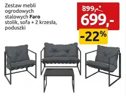 Black Red White Zestaw mebli ogrodowych stalowych Faro stolik, sofa + 2 krzesła, poduszki oferta