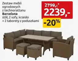 Black Red White Zestaw mebli ogrodowych z technorattanu Barcelona stół, 2 sofy, krzesło + 2 taborety z poduszkami oferta