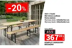 Merkury Market Komplet ogrodowy biesiadny stół + 2 ławki blat drewno jodłowe rama stalowa oferta