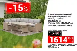 Merkury Market Narożnik technorattanowy Stockholm z wysokim stołem polywood w komplecie z poduszkami oferta