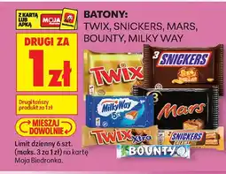 Biedronka Batony: Twix, Snickers, Mars, Boubty, Milky Way DRUGI ZA 1 ZŁ oferta