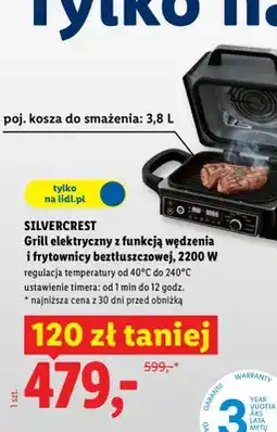 Lidl Grill elektryczny z funkcją wędzenia i frytownicy beztłuszczowej 2200W oferta