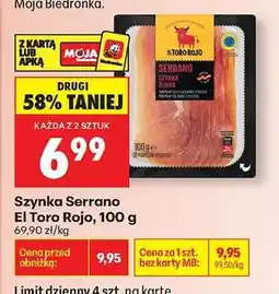 Biedronka Szynka Serrano El Toro Rojo, 100 g oferta