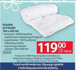 Selgros Kołdra Actigard 160 x 200 cm oferta