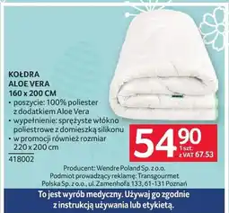 Selgros Kołdra Aloe Vera 160 x 200 cm oferta