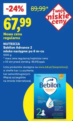 Lidl NUTRICIA Bebilon Advance 2 mleko następne po 6 m-cu oferta