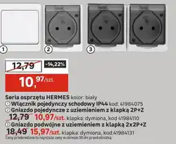 Leroy Merlin Seria osprzętu HERMES kolor: biały Gniazdo podwójne z uziemieniem z klapką 2x2P+Z oferta