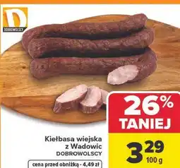 Carrefour Kiełbasa wiejska z Wadowic DOBROWOLSCY oferta