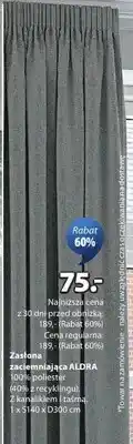 JYSK Zasłona zaciemniająca Aldra (poliester, tkanina z zamkiem i taśmą 2x140x0300 cm) oferta