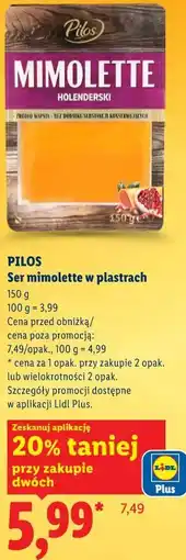 Lidl PILOS Ser mimolette w plastrach oferta