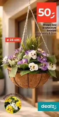 Dealz Wiszący kosz ze sztucznymi kwiatami różne wzory oferta