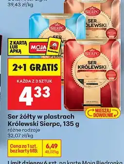 Biedronka Ser żółty Królewski w plastrach różne rodzaje oferta