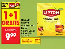 Biedronka Herbata czarna ekspresowa Lipton Yellow Label, 92 torebki oferta