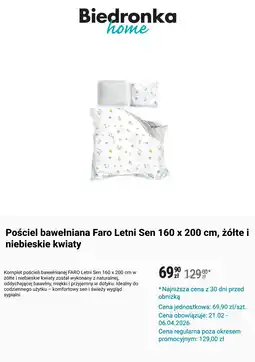 Biedronka Pościel bawełniana Faro Letni Sen 160 x 200 cm, żółte i niebieskie kwiaty oferta